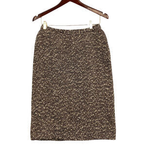 VTG Midi Pencil Skirt Womens M Brown Wool Tweed Mohair Straight Career Preppy